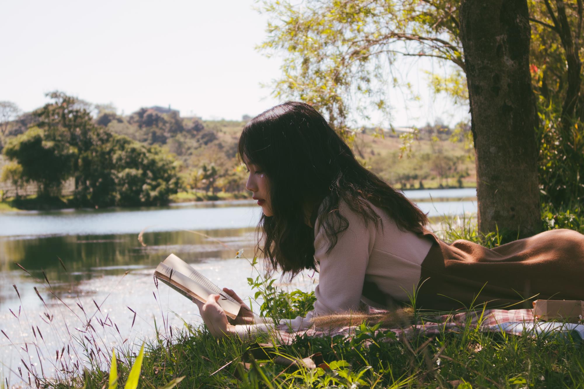 reading by the lake