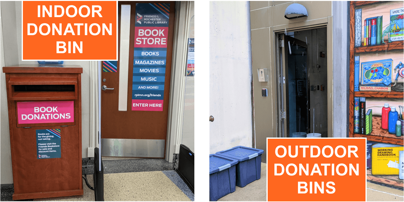 donation bin next to bookstore and donation bin on 1st ave se