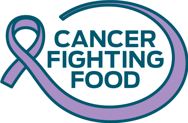 cancer fighting foods text with ribbon