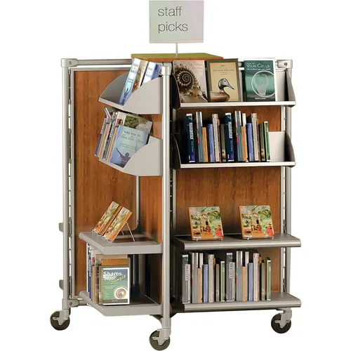 a book display unit on wheels